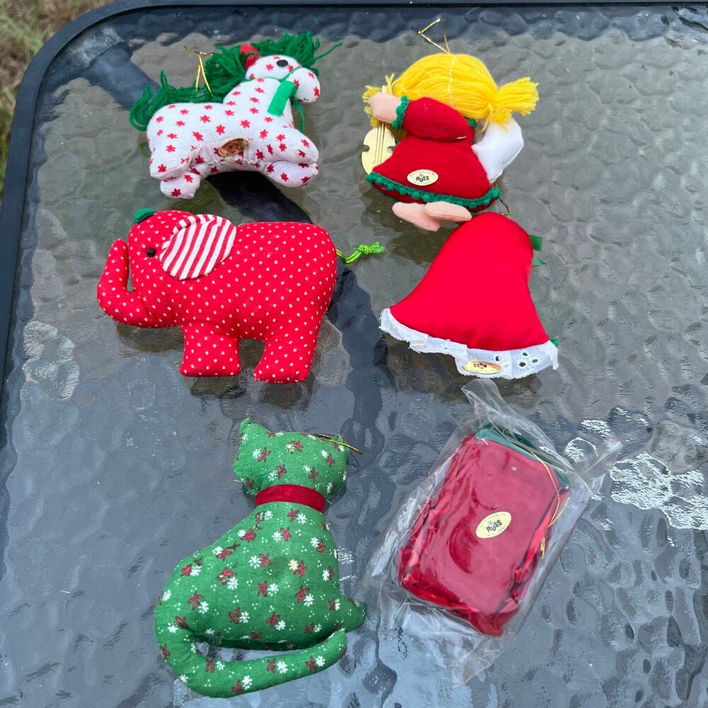 6 Vintage Russ Berrie & Co Handmade Christmas Ornaments From EUC One Still NIB